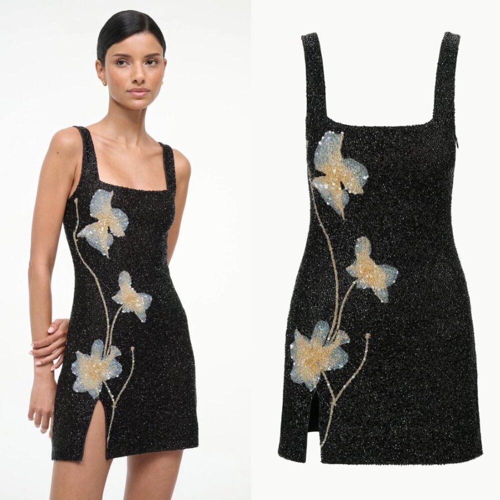 Staud Le Sable Beaded Mini Dress Botanical Shadows Size Medium - Picture 3 of 10